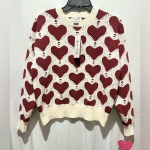 Nanette Lepore Red and Cream Heart Valentine’s Sweater - Size M